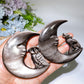 3.4" Silver Obsidian Owl Wolf on Moon Carving Crystal Healing Bulk Wholesale
