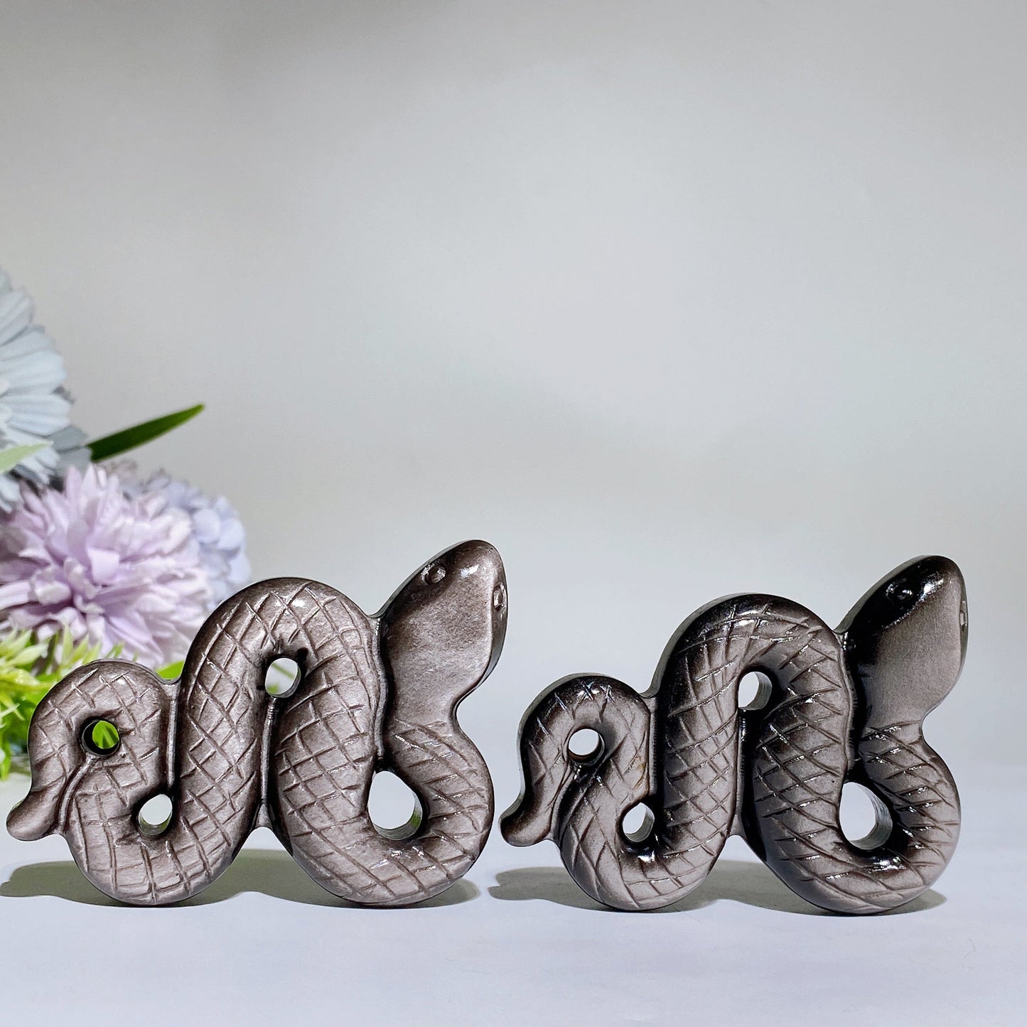 2.7" Silver Obsidian Snake Carving Crystal Healing Bulk Wholesale