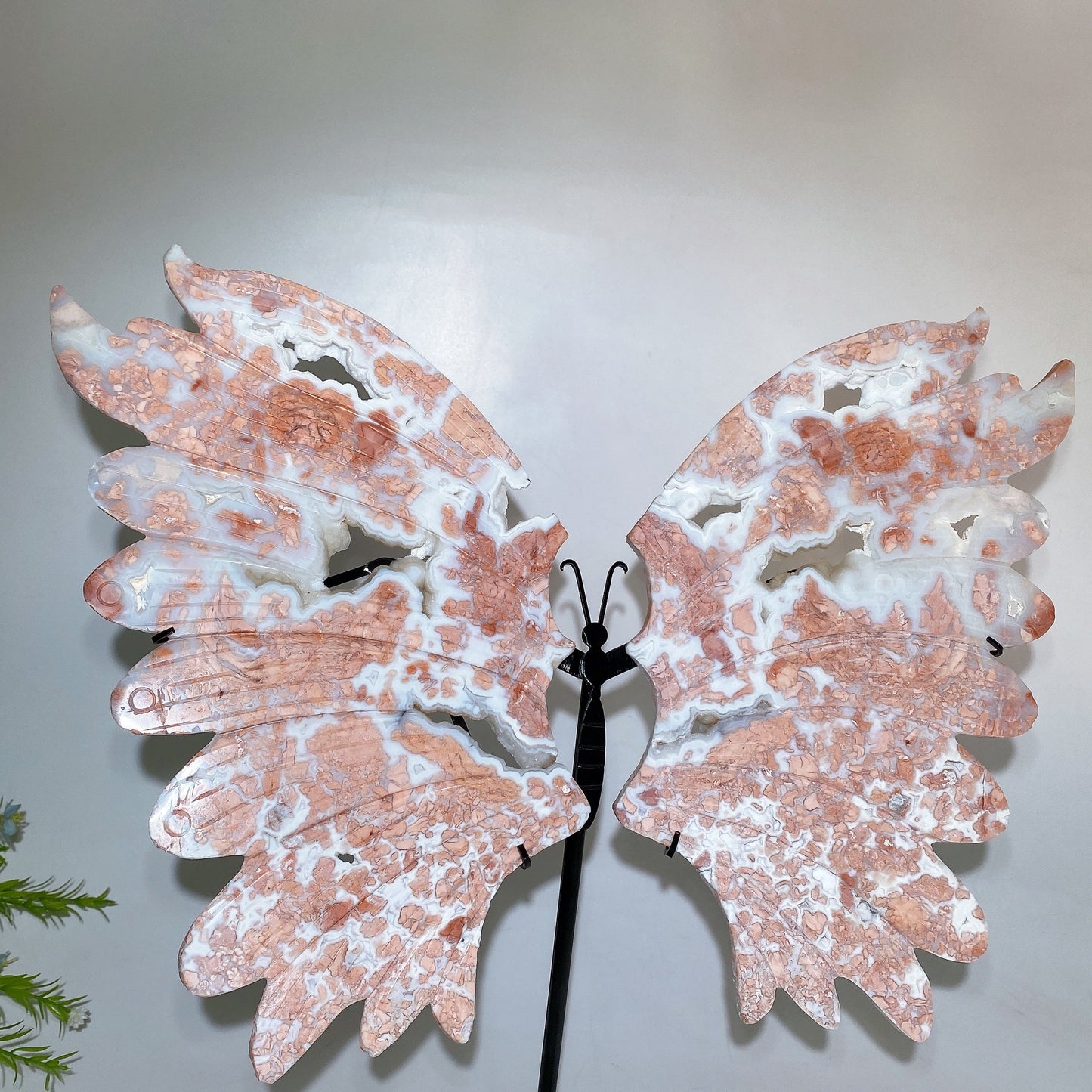 Large Unique Druzy Cotton Candy Agate Butterfly Wings Carving with Stand Crystal Healing Bulk Wholesale