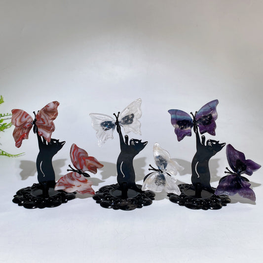 Crystal Cat Catching Butterfly Crystal Healing Bulk Wholesale