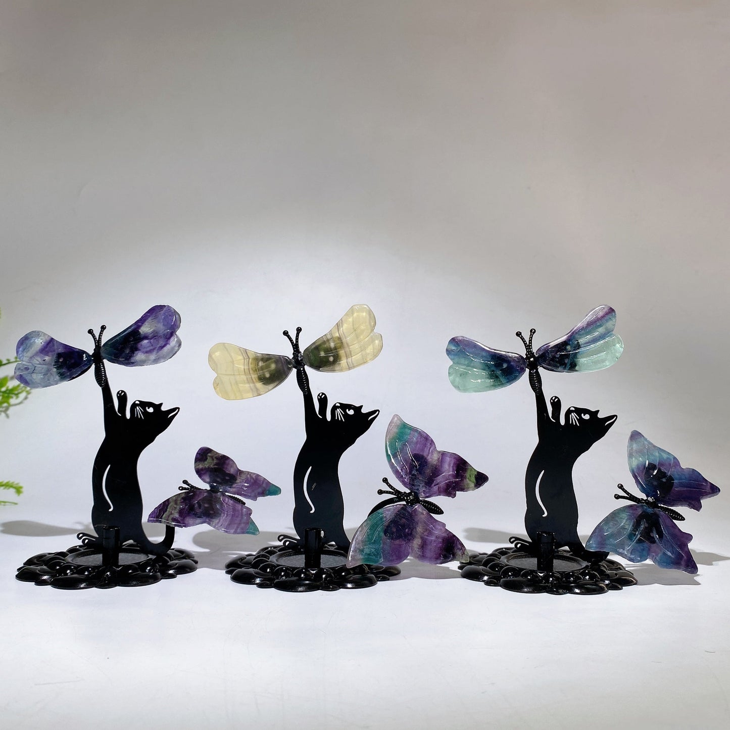 12cm Mixed Crystal Cat Catching Dragonfly Butterfly Crystal Healing Bulk Wholesale