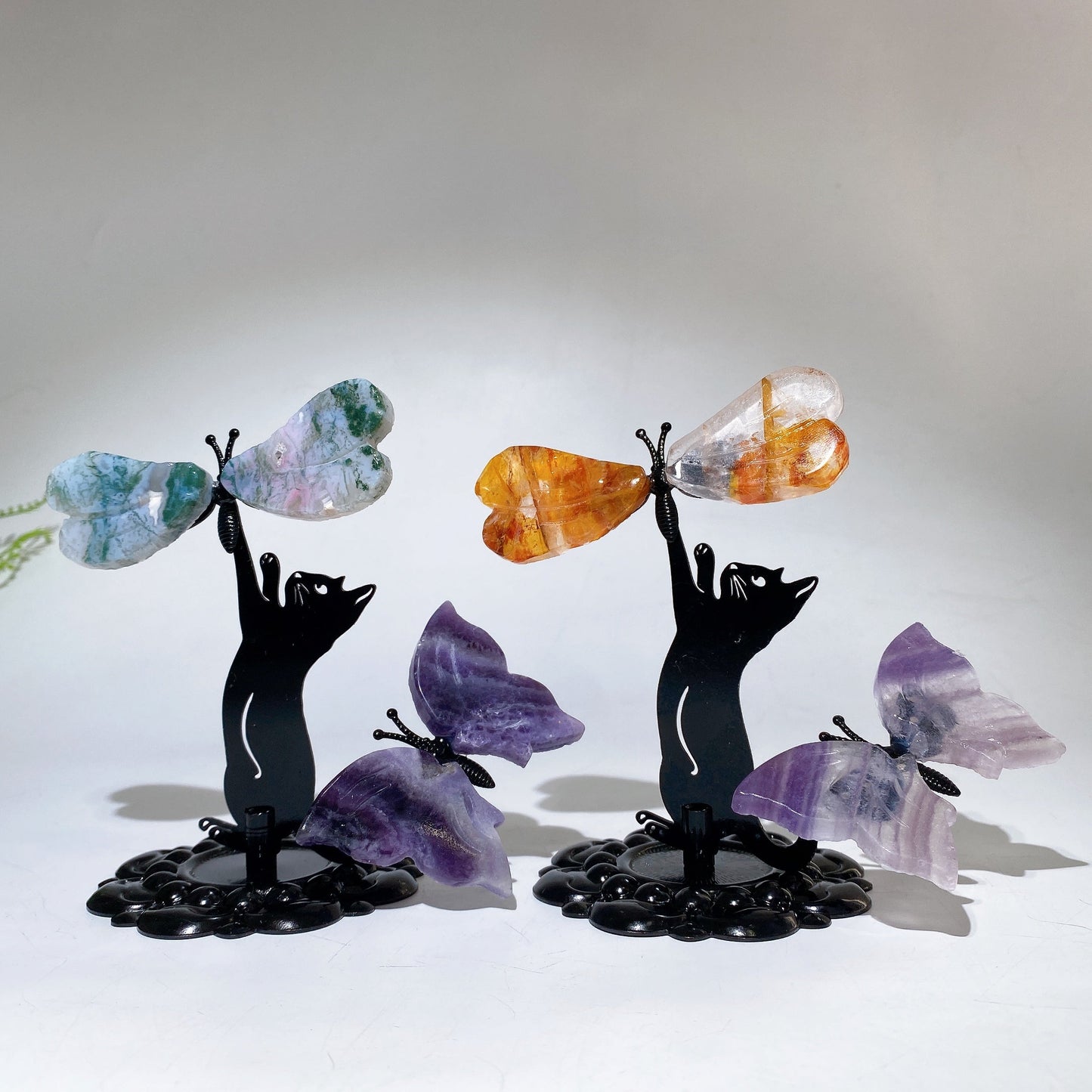 12cm Mixed Crystal Cat Catching Dragonfly Butterfly Crystal Healing Bulk Wholesale