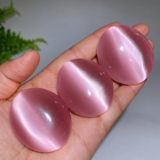 1.9" Pink Cat's Eye Palm Crystal Healing Bulk Wholesale