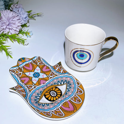 Ceramic Evil Eye Cup & Mat with Gift Box Set Crystal Healing Bulk Wholesale