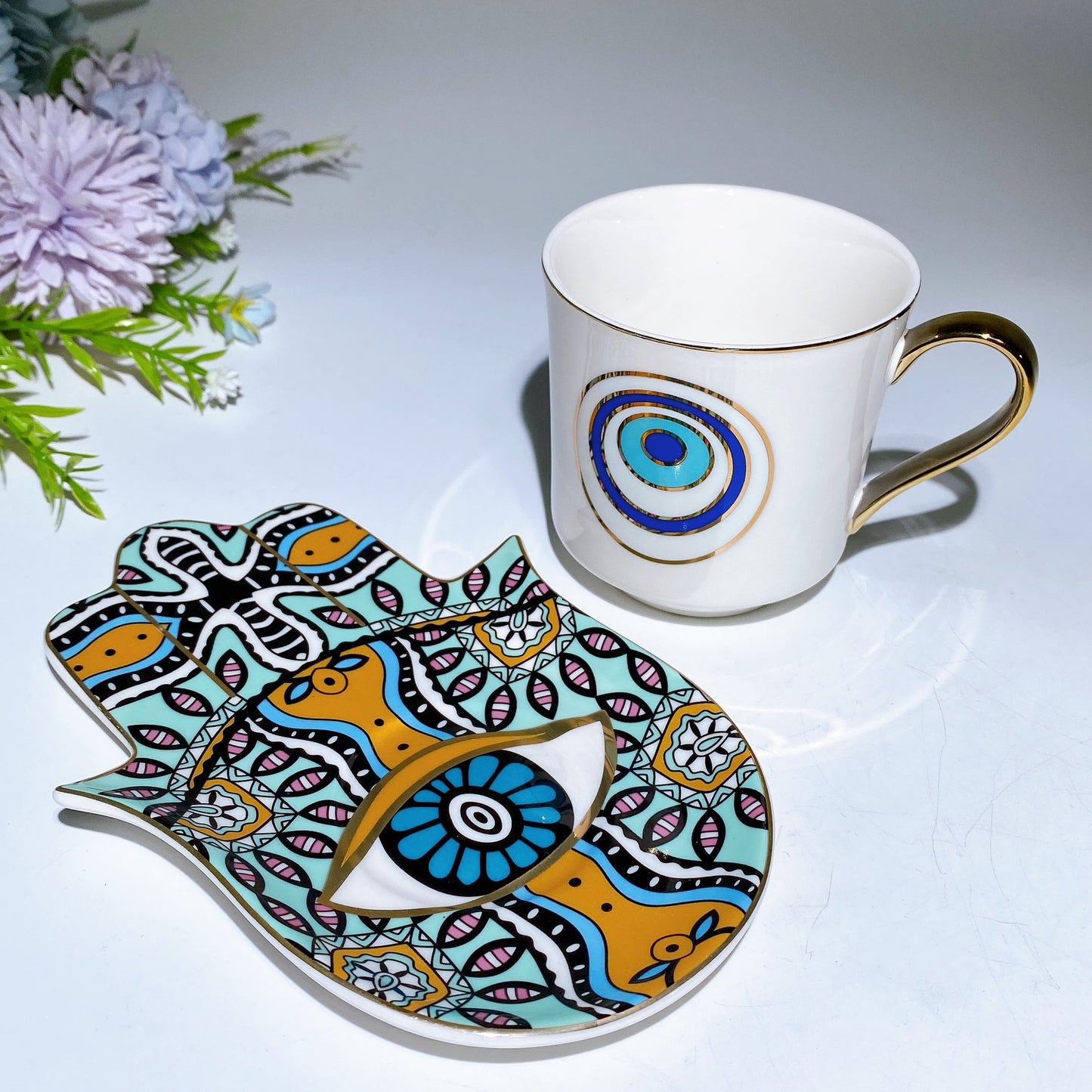 Ceramic Evil Eye Cup & Mat with Gift Box Set Crystal Healing Bulk Wholesale