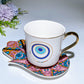 Ceramic Evil Eye Cup & Mat with Gift Box Set Crystal Healing Bulk Wholesale