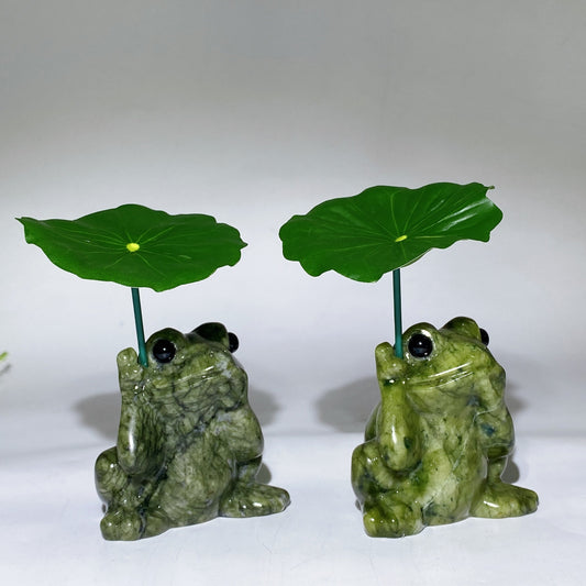 2.4" Serpentine Frog with Platic Lotus Leaf Crystal Healing Bulk Wholesale
