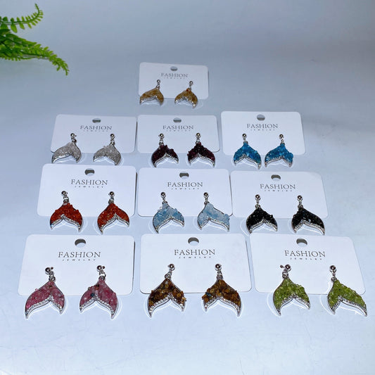 Alloy Metal Crystal Chips Fish Tail Design Earrings Crystal Healing Bulk Wholesale