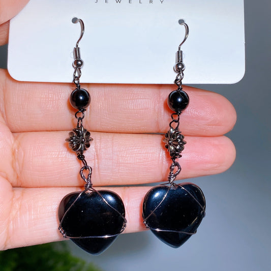 Alloy Metal Wrapped Crystal Heart Earrings Crystal Healing Bulk Wholesale