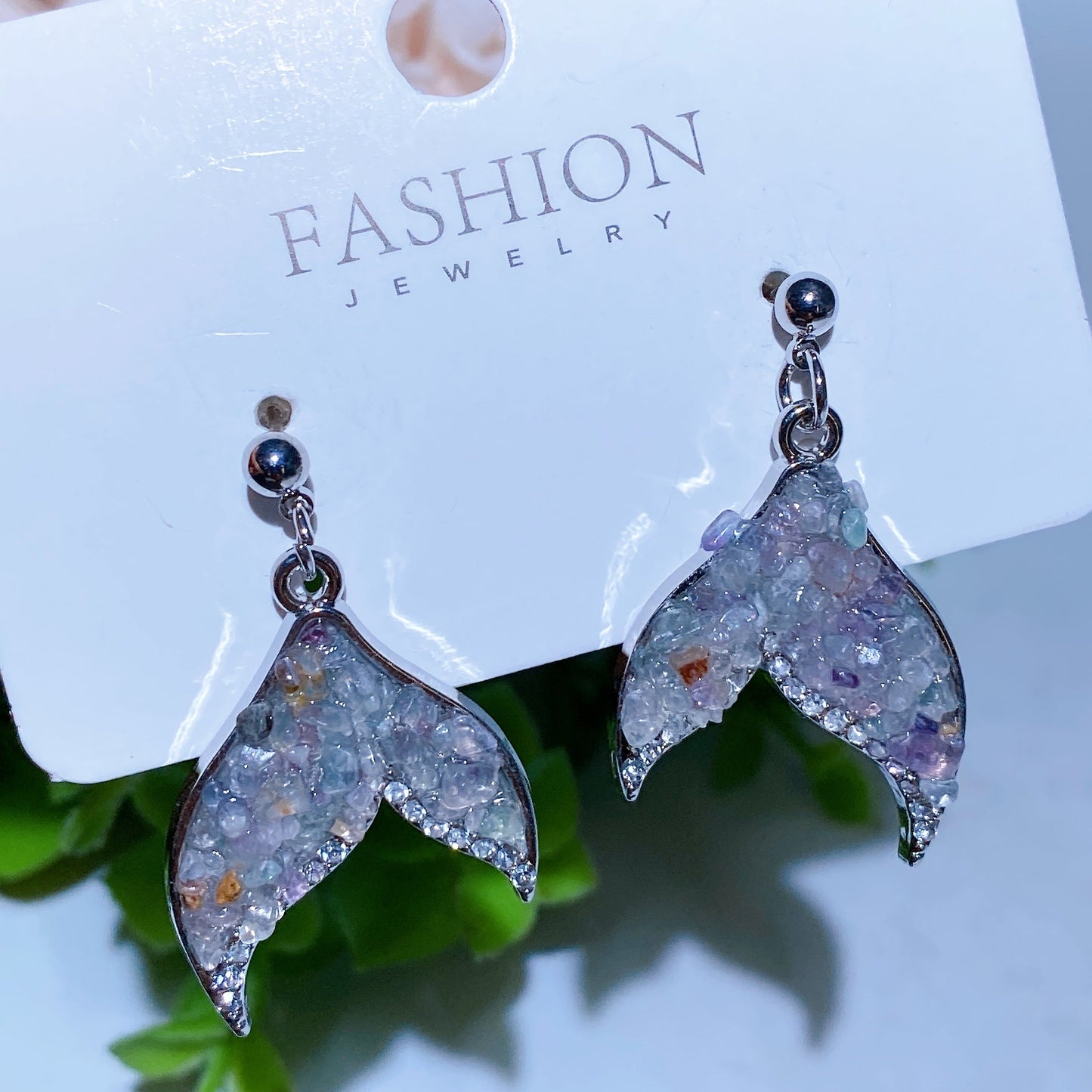 Alloy Metal Crystal Chips Fish Tail Design Earrings Crystal Healing Bulk Wholesale