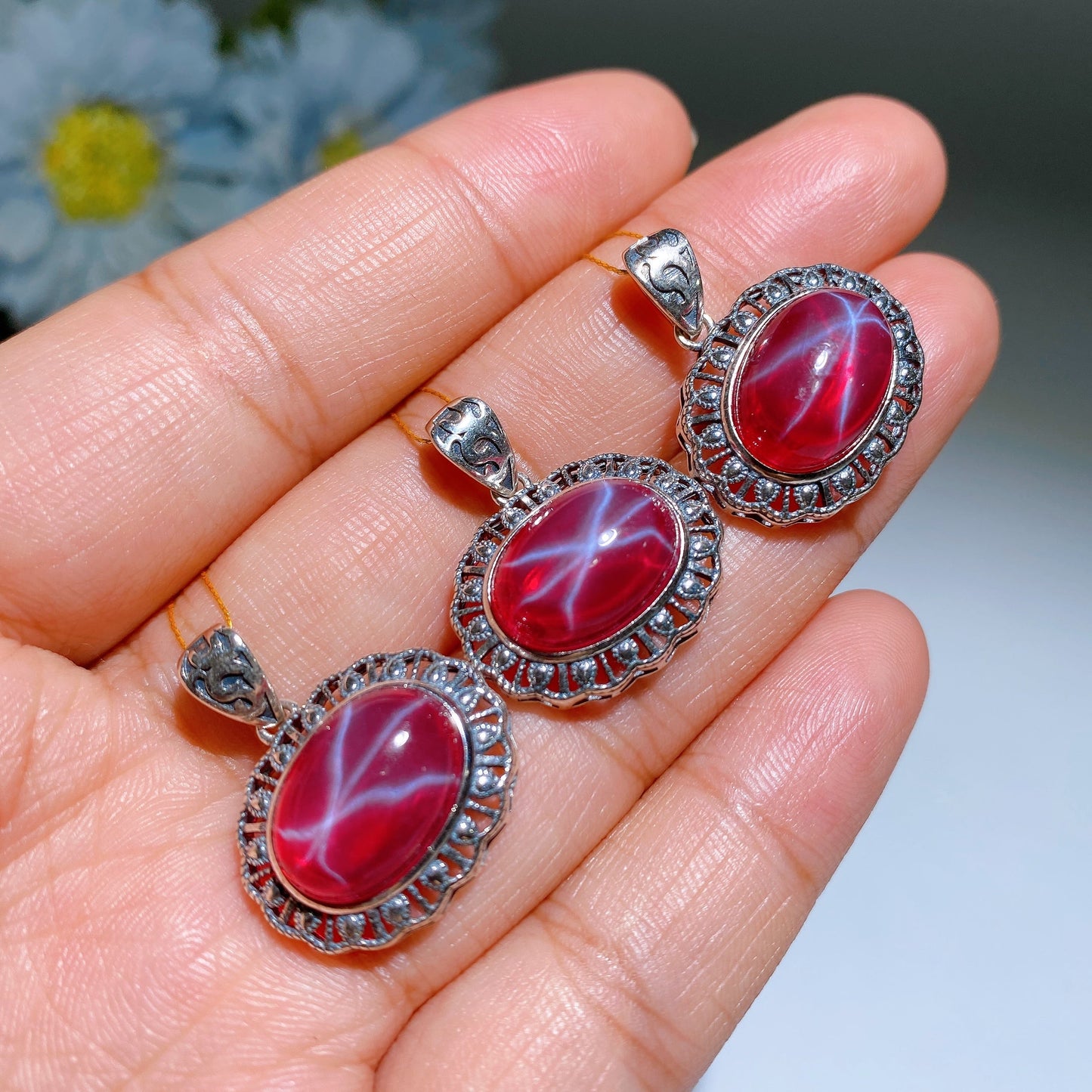 S925 Star Ruby Pendant Crystal Healing Bulk Wholesale