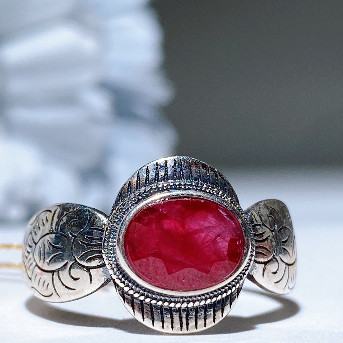 S925 UV Reactive Faceted Ruby Ring Crystal Healing Bulk Wholesale