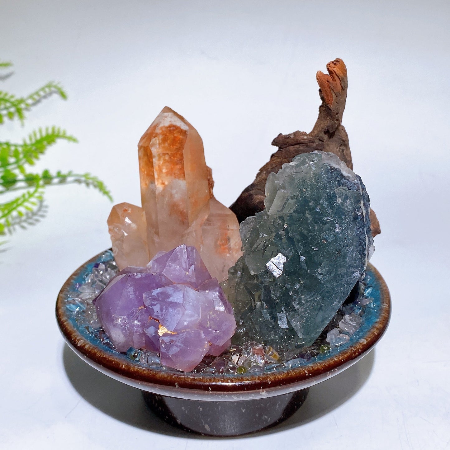 Natural Raw Crystal with Chips Branch in Plate Free Form Crystal Healing Bulk Wholesale