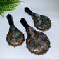 Natural Black Obsidian Mirror wtih Point Handle Labradorite Decor Crystal Healing Bulk Wholesale