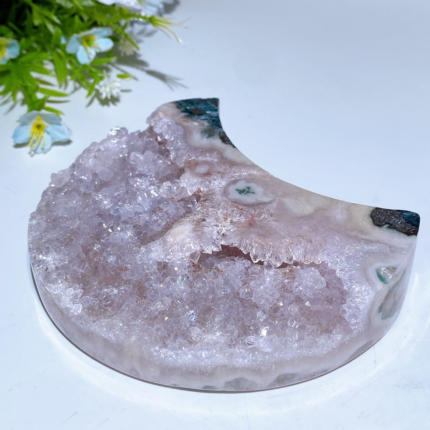 Pink Amethyst Cluster Moon Shape Carving Crystal Healing Bulk Wholesale