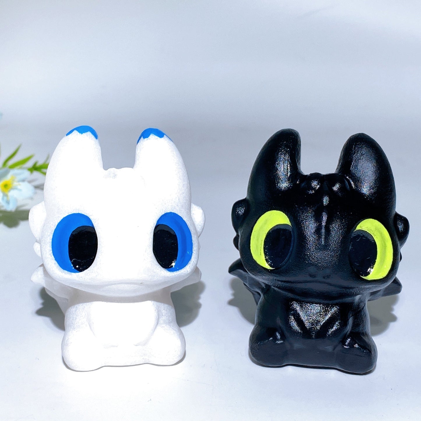 2.8" White Jade Black Obsidian Toothless Carving Crystal Healing Bulk Wholesale