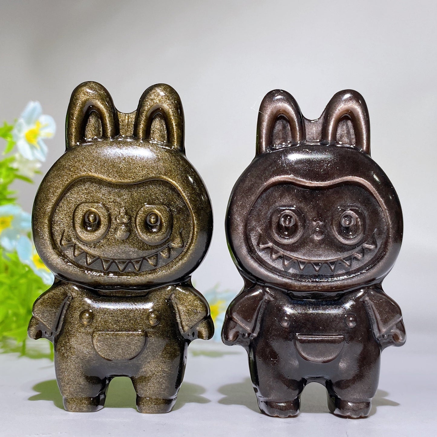 2.9"-3.1" Silver Obsidian Golden Obsidian Labubu Carving Crystal Healing Bulk Wholesale