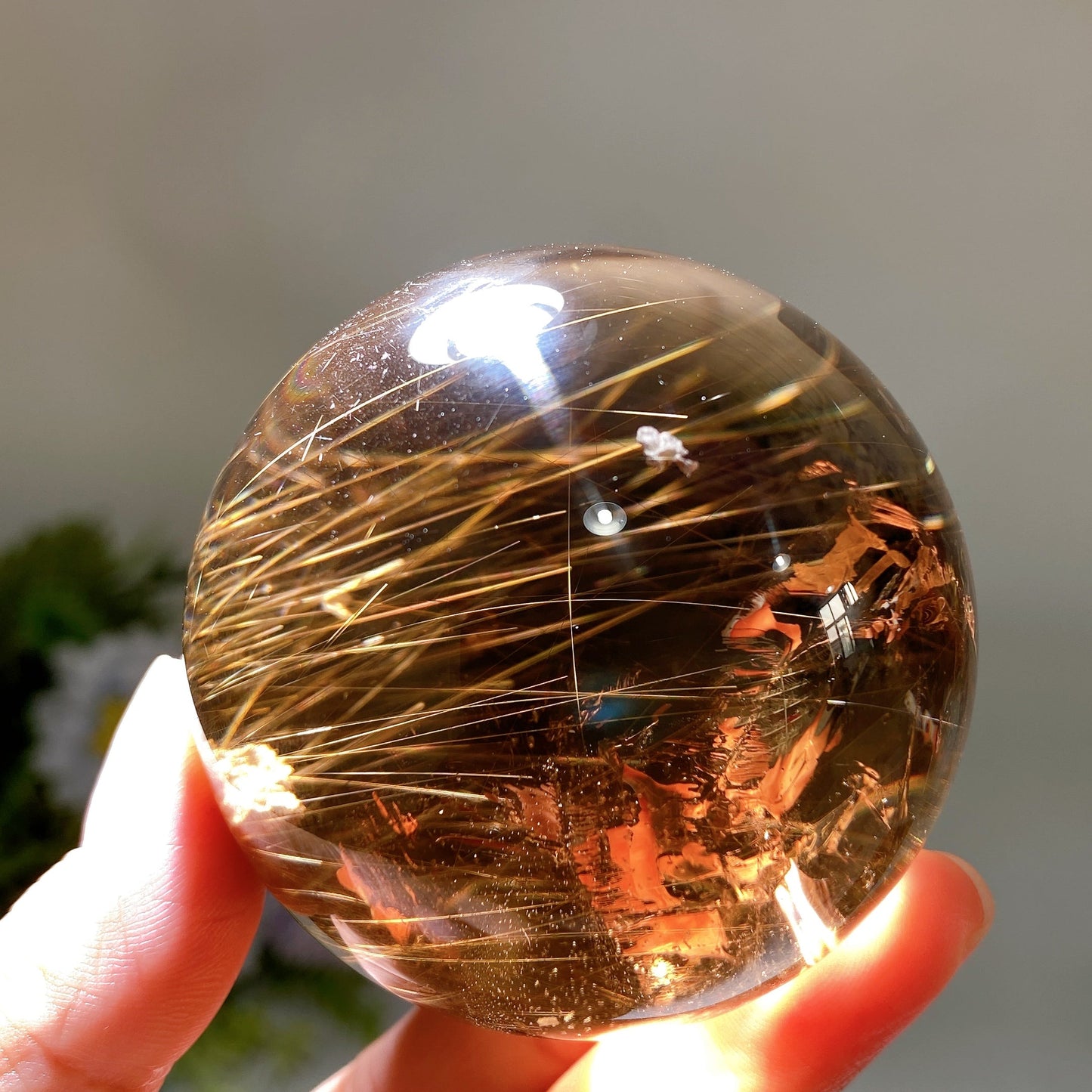 62mm Unique Golden Rutilated in Smoky Quartz Sphere Crystal Healing Bulk Wholesale