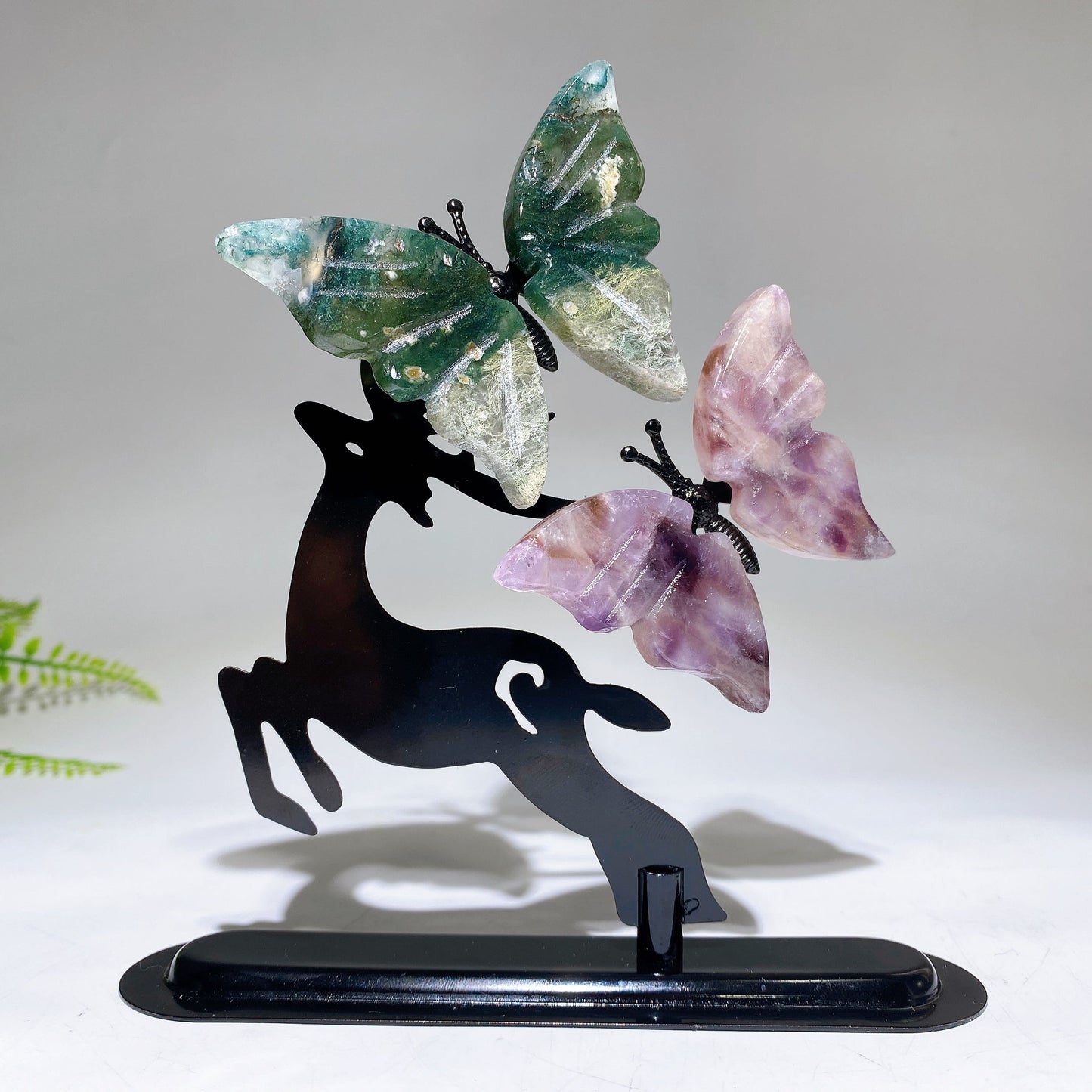 Natural Crystal Butterfly with Metal Deer Free Form Crystal Healing Bulk Wholesale