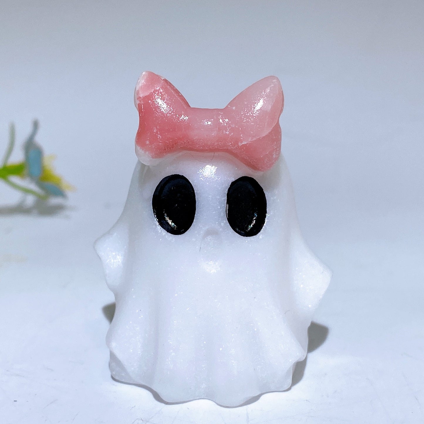 1.8" Natural White Jade Ghost with Bow Halloween Carving Crystal Healing Bulk Wholesale