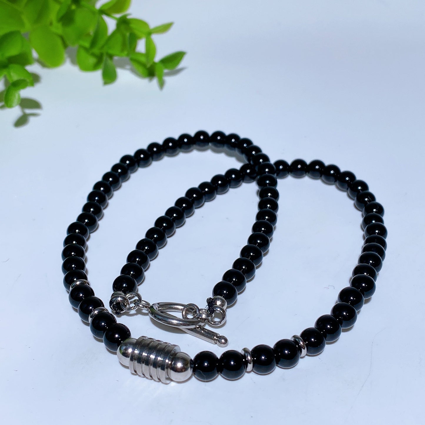 6mm Black Obsidian with Crystal Stainless Steel Neckalce Crystal Healing Bulk Wholesale
