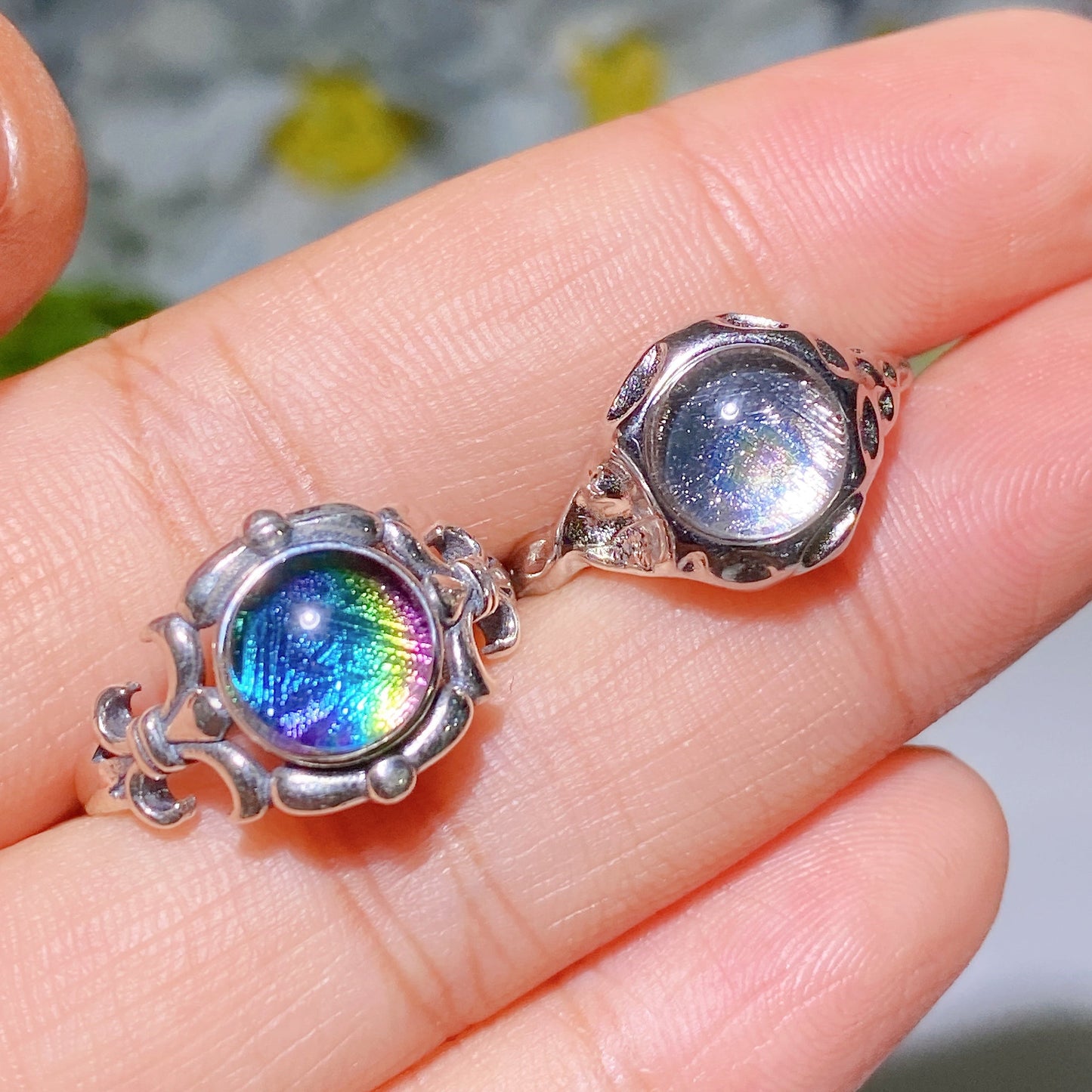 S925 Aura Gibeon Meterite Ring Crystal Healing Bulk Wholesale