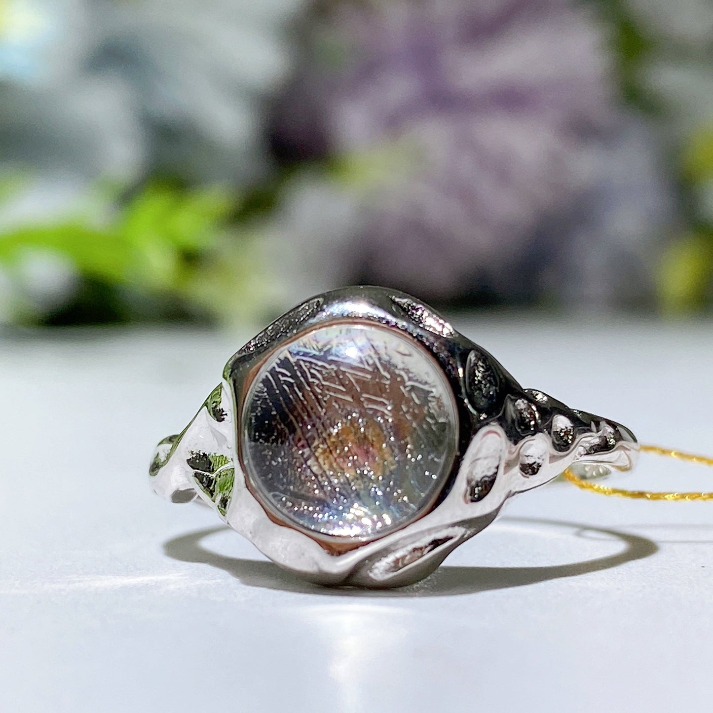 S925 Aura Gibeon Meterite Ring Crystal Healing Bulk Wholesale