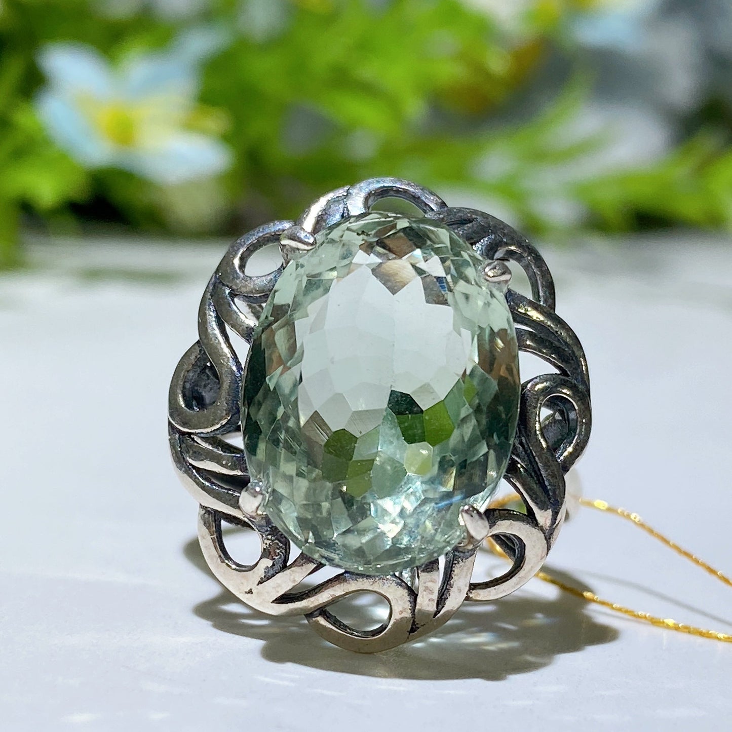 S925 Green Amethyst Ring Crystal Healing Bulk Wholesale