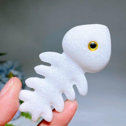3.1" White Jade Fish Bone Carving Crystal Healing Bulk Wholesale