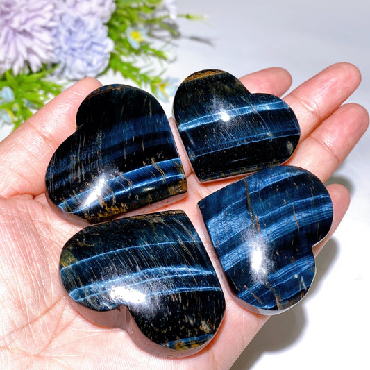 1.5"-2.4" Blue Tiger's Eye Heart Carving Crystal Healing Bulk Wholesale
