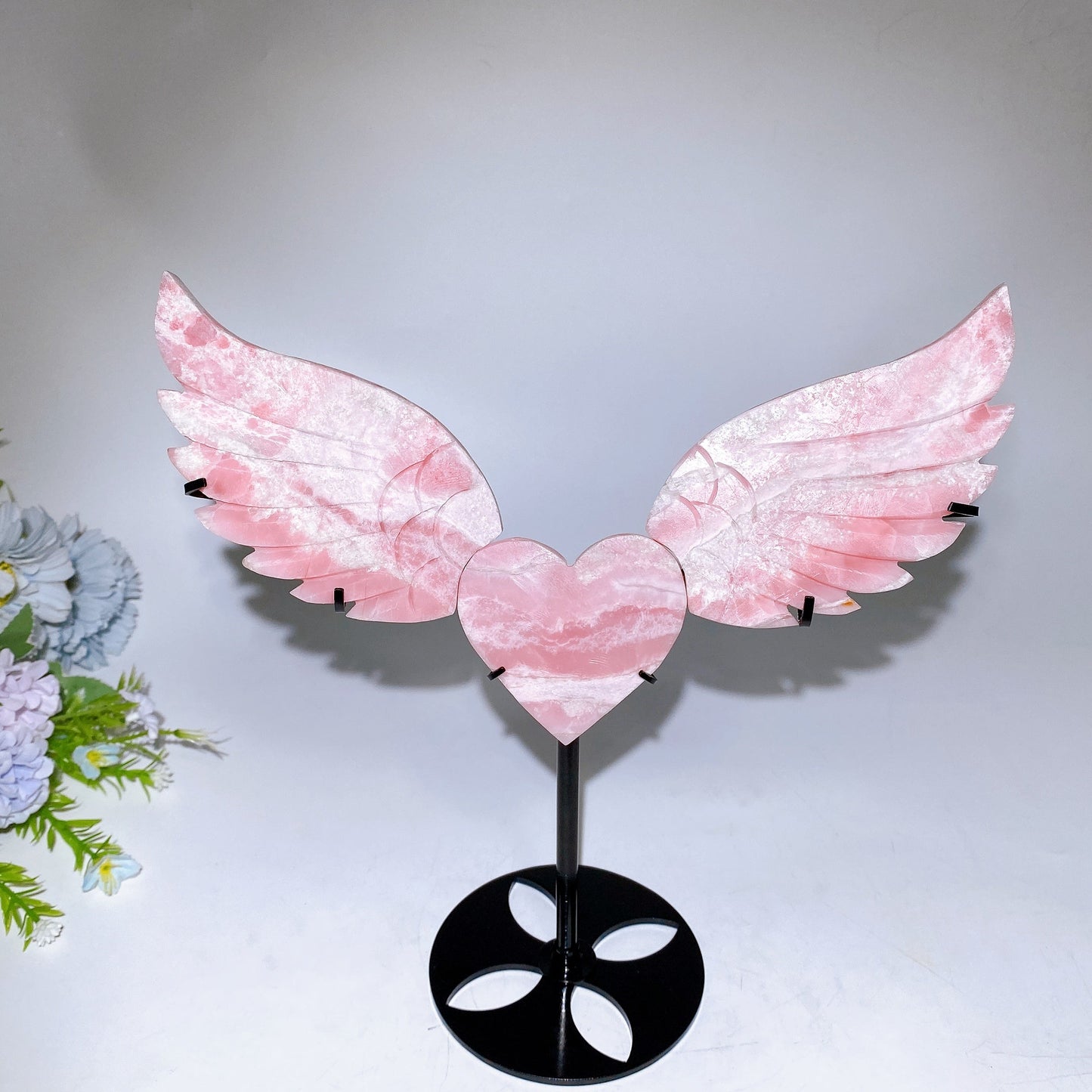 25cm Pink Opal Heart Wings Carving with Stand Crystal Healing Bulk Wholesale