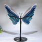 Large Unique Blue Green Fluorite Butterfly Wings Carving with Stand Crystal Healing Bulk Wholesale