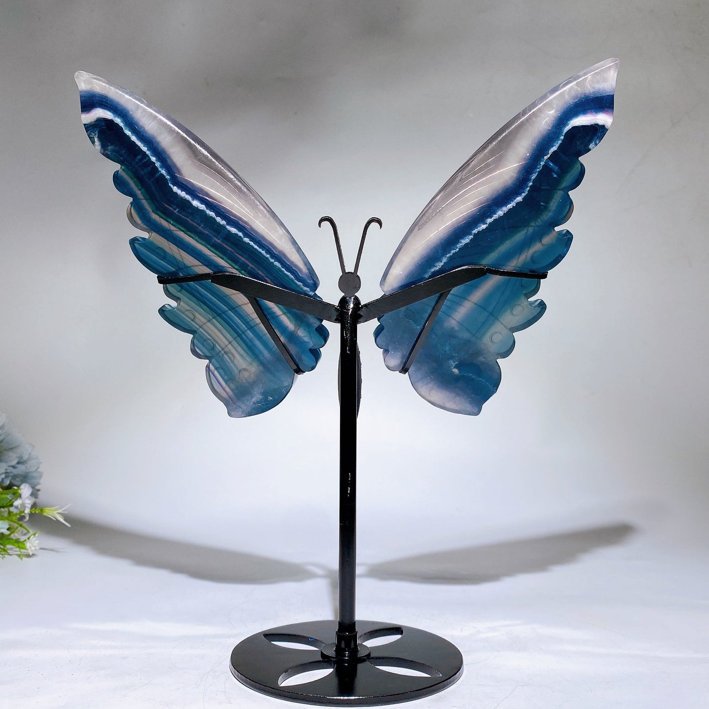 Large Unique Blue Green Fluorite Butterfly Wings Carving with Stand Crystal Healing Bulk Wholesale