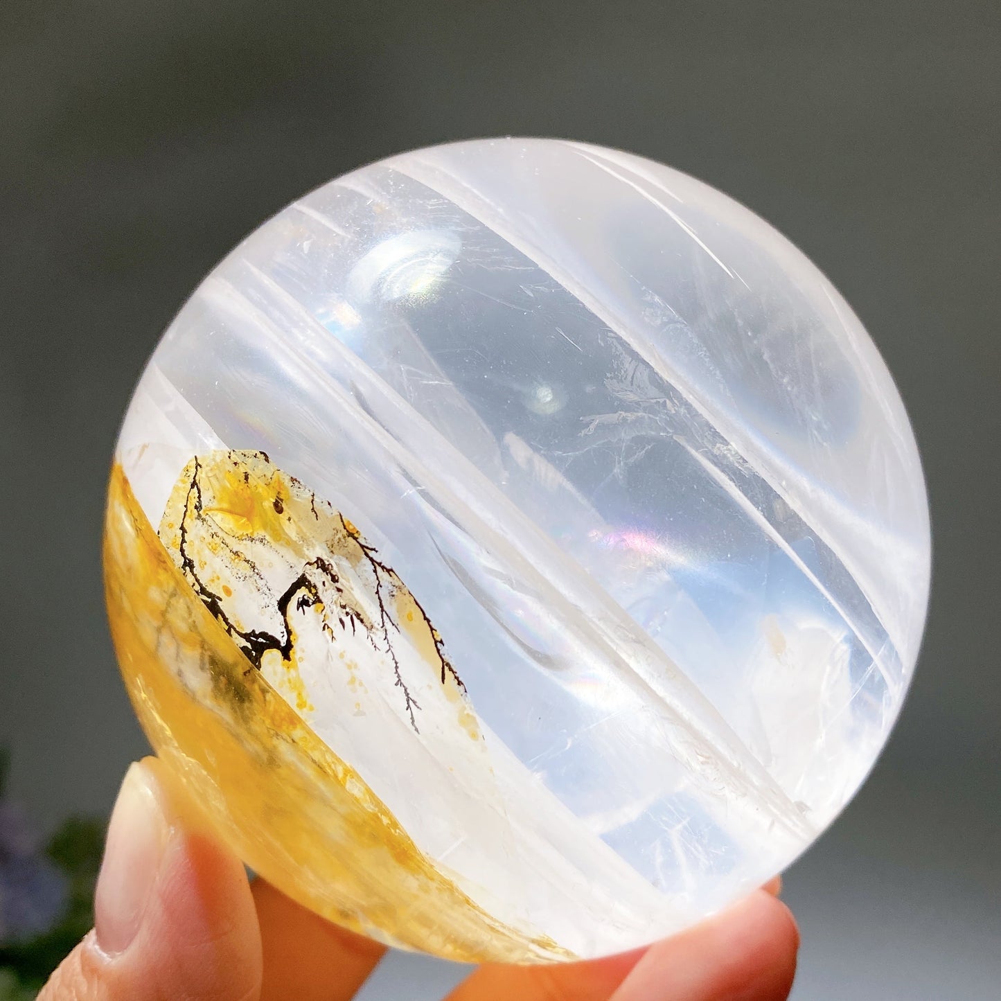 78mm Unique Denrite in Clear Quartz Sphere Crystal Healing Bulk Wholesale