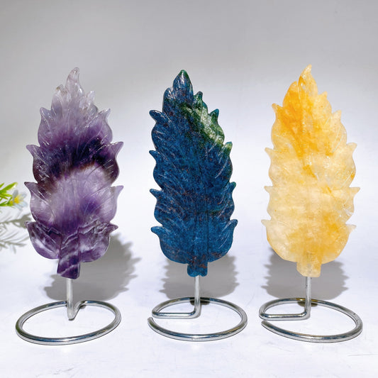 Natural Crystal Feather Carving with Stand Crystal Healing Bulk Wholesale