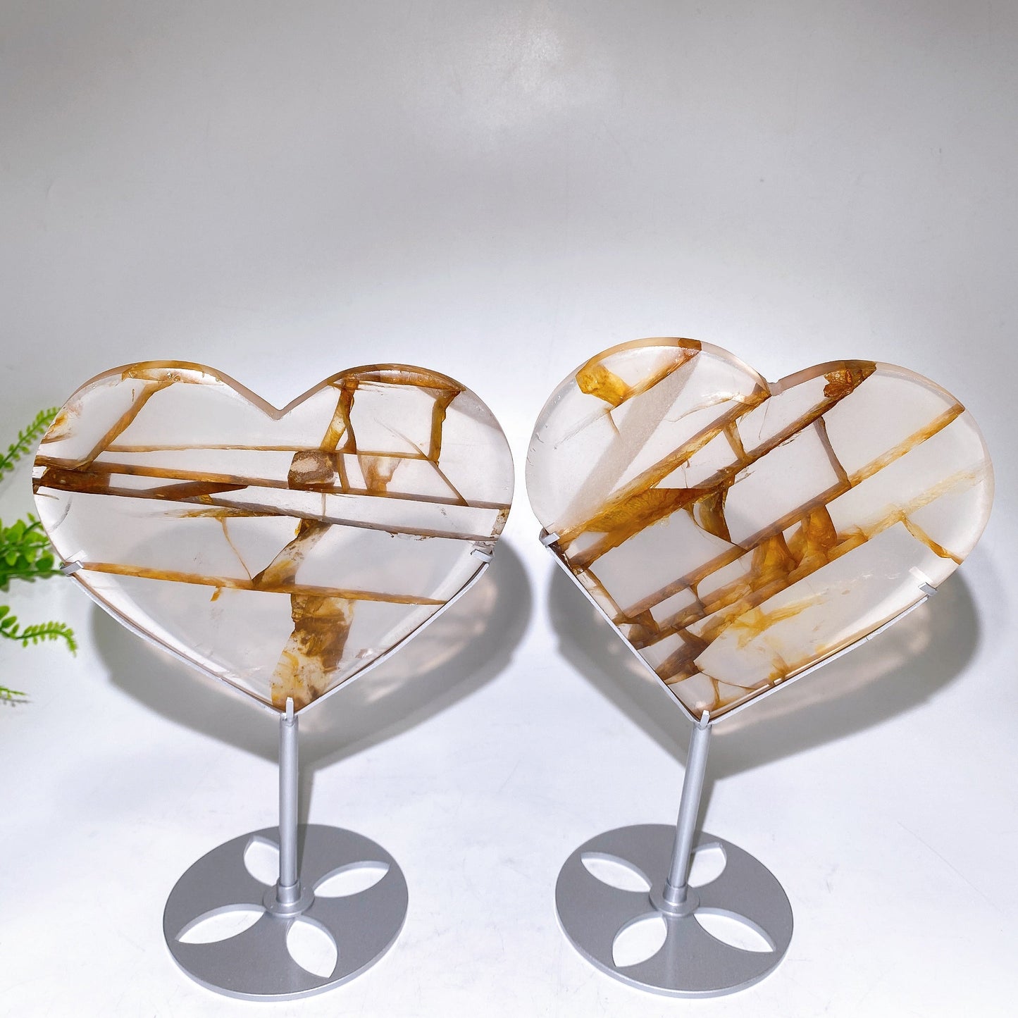Natural Golden Healer Heart Carving with Stand Crystal Healiing Bulk Wholesale