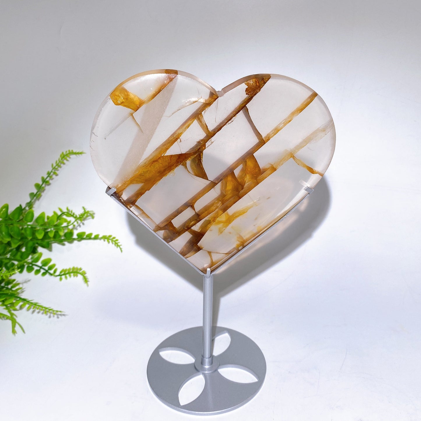 Natural Golden Healer Heart Carving with Stand Crystal Healiing Bulk Wholesale
