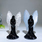 3.6" Black Obsidian with Cat's Eye Angel Carving Crystal Healing Bulk Wholesale