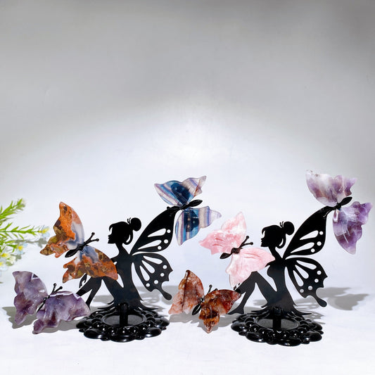 14cm Mixed Natural Crystal Fairy Butterfly Stand Crystal Healing Bulk Wholesale