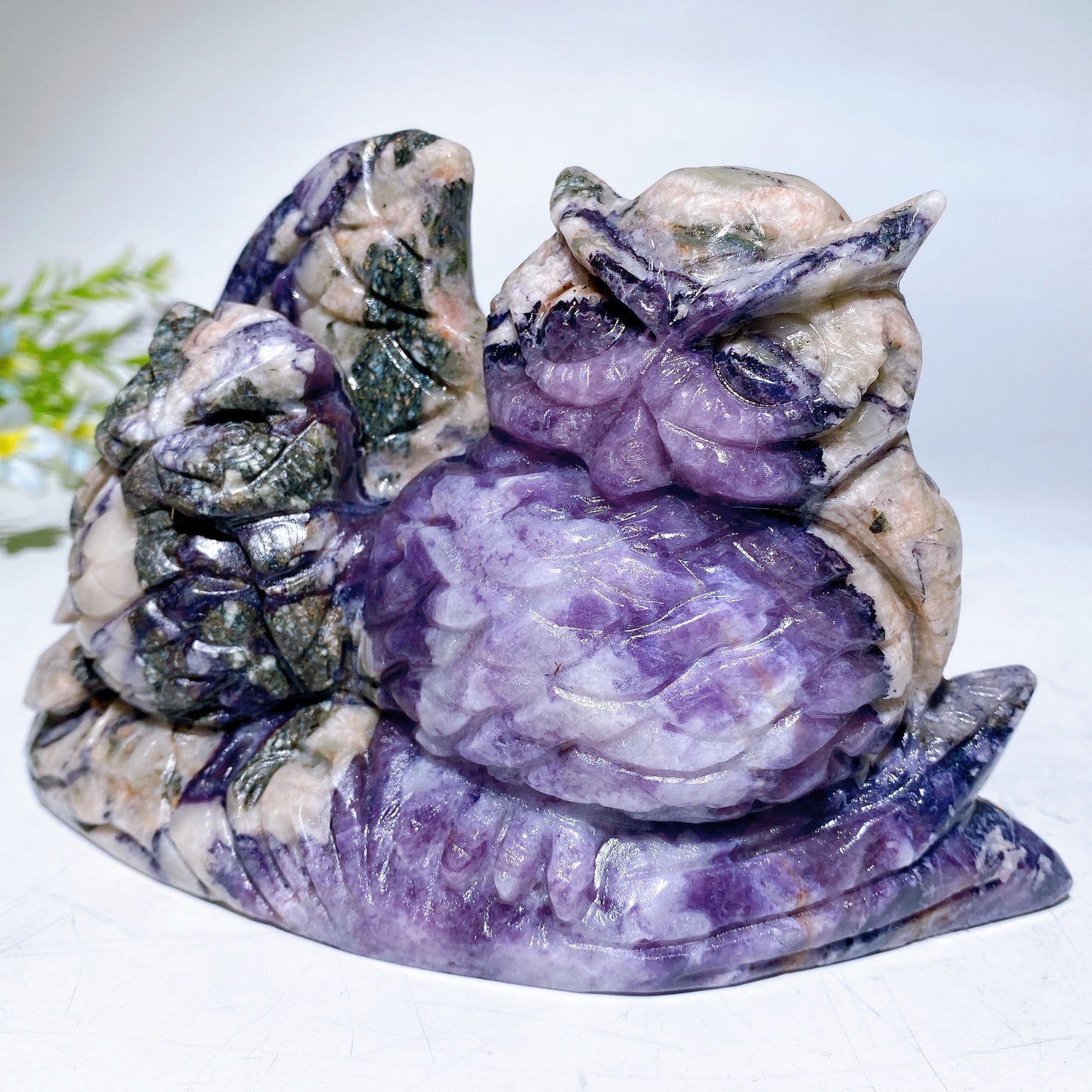 16cm Hand Carved Natural Fluorite Root Owl Crystal Healing Bulk Wholesale