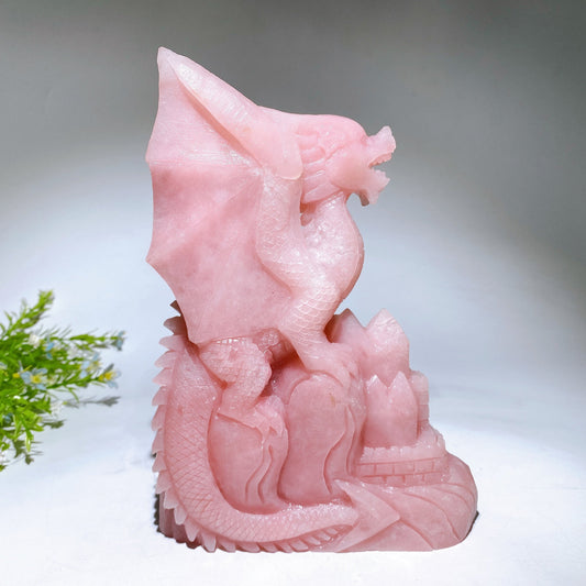 22cm Hand Carved Natural Pink Opal Dragon Castle Crystal Healing Bulk Wholesale