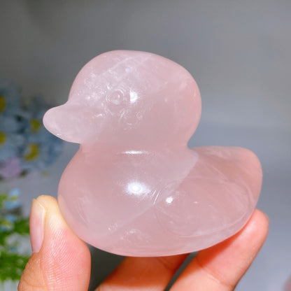 2.6" Rose Quartz Dream Amethyst Duck Carving Crystal Healing Bulk Wholesale
