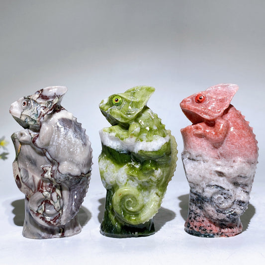 3.9" Natural Jade Chameleon Carving Crystal Healing Bulk Wholesale