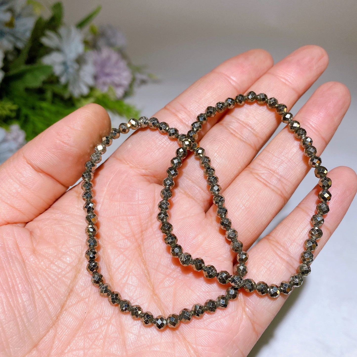 4mm Facted Pyrite Bracelet Crystal Healing Bulk Wholesale