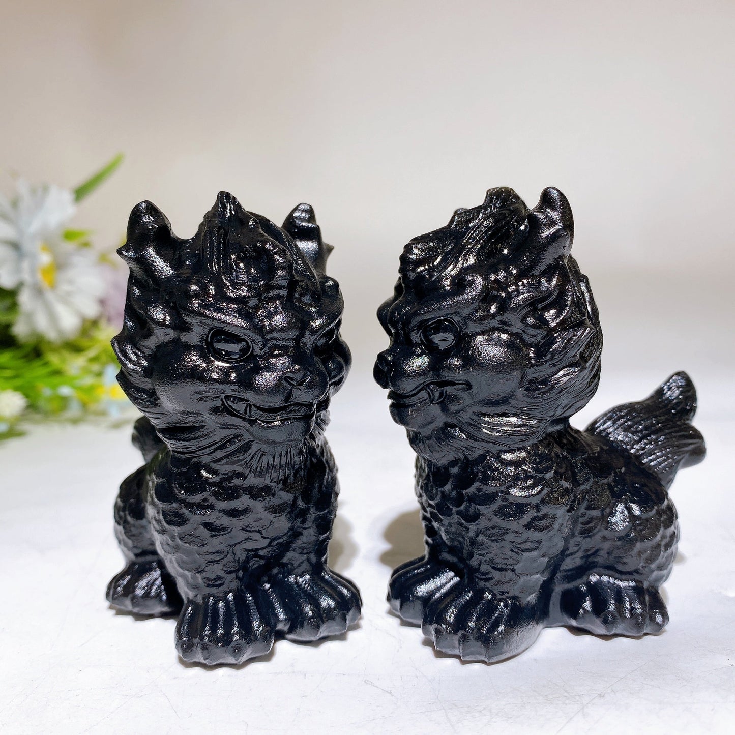 3.1" Black Obsidian Kylin Carving Crystal Healing Bulk Wholesale