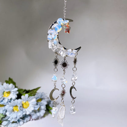 Crystal Chips Moon Shape Suncatcher Hanging Ornament Crystal Healing Bulk Wholesale