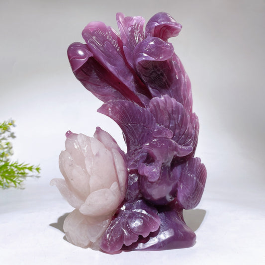 22cm Hand Carved Natural Purple Mica Phoenix Flower Crystal Healing Bulk Wholesale