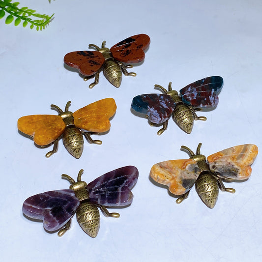 3.0" Natural Crystal bee with Metal Body Crystal Healing Bulk Wholesale