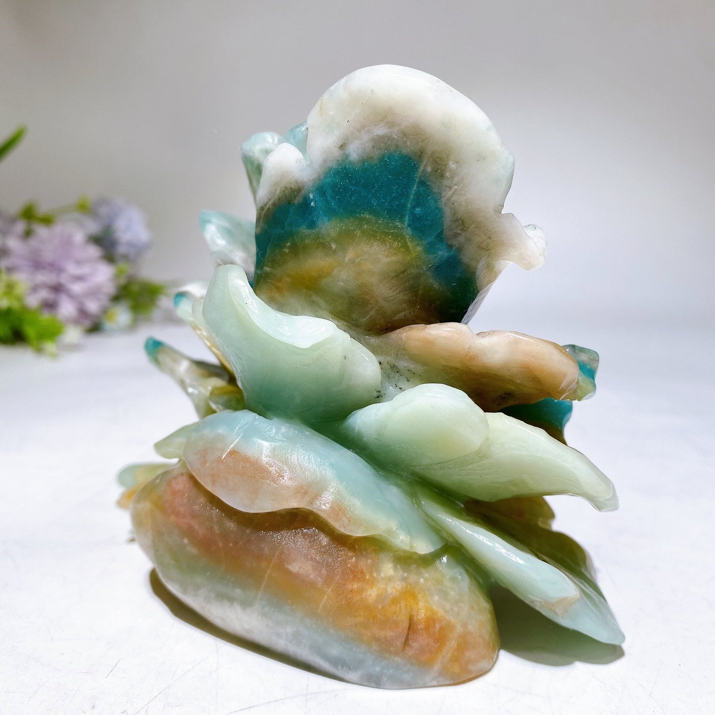 4.9" Unique Caribbean Calcite Peony Carving Crystal Healing Bulk Wholesale