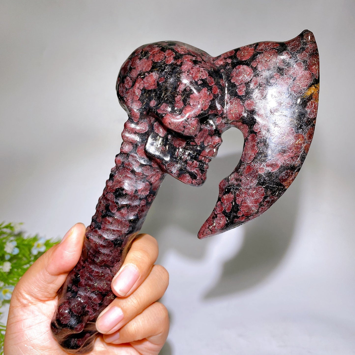 19cm Hand Carved Natural Crystal Skull Axe Crystal Healing Bulk Wholesale